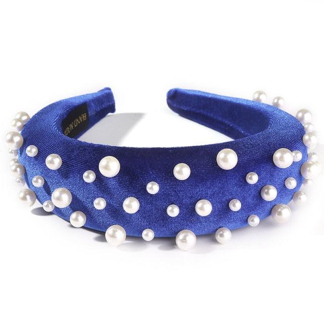 Pearl Headband Special Design Pearl Stone Velvet Hairbands Handmade Women Crown Sponge Thick Head Hoop for Girls Gorgeous Hair Accessories For Women  DAME BOHEME