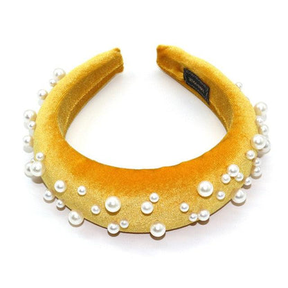 Pearl Headband Special Design Pearl Stone Velvet Hairbands Handmade Women Crown Sponge Thick Head Hoop for Girls Gorgeous Hair Accessories For Women  DAME BOHEME