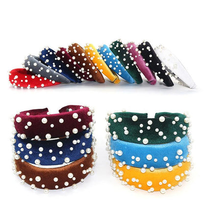 Pearl Headband Special Design Pearl Stone Velvet Hairbands Handmade Women Crown Sponge Thick Head Hoop for Girls Gorgeous Hair Accessories For Women  DAME BOHEME