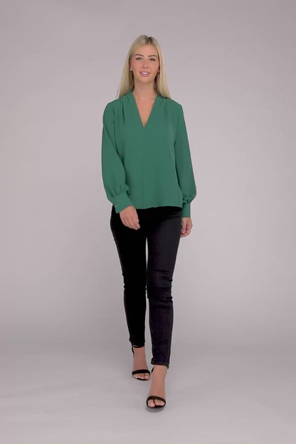 Woven Airflow V-Neck Long Sleeve Top