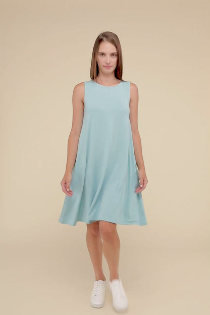 Sleeveless Flared Casual Dress with Side Pockets