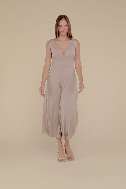 Surplice Neckline Sleeveless Midi Flared Jumpsuit