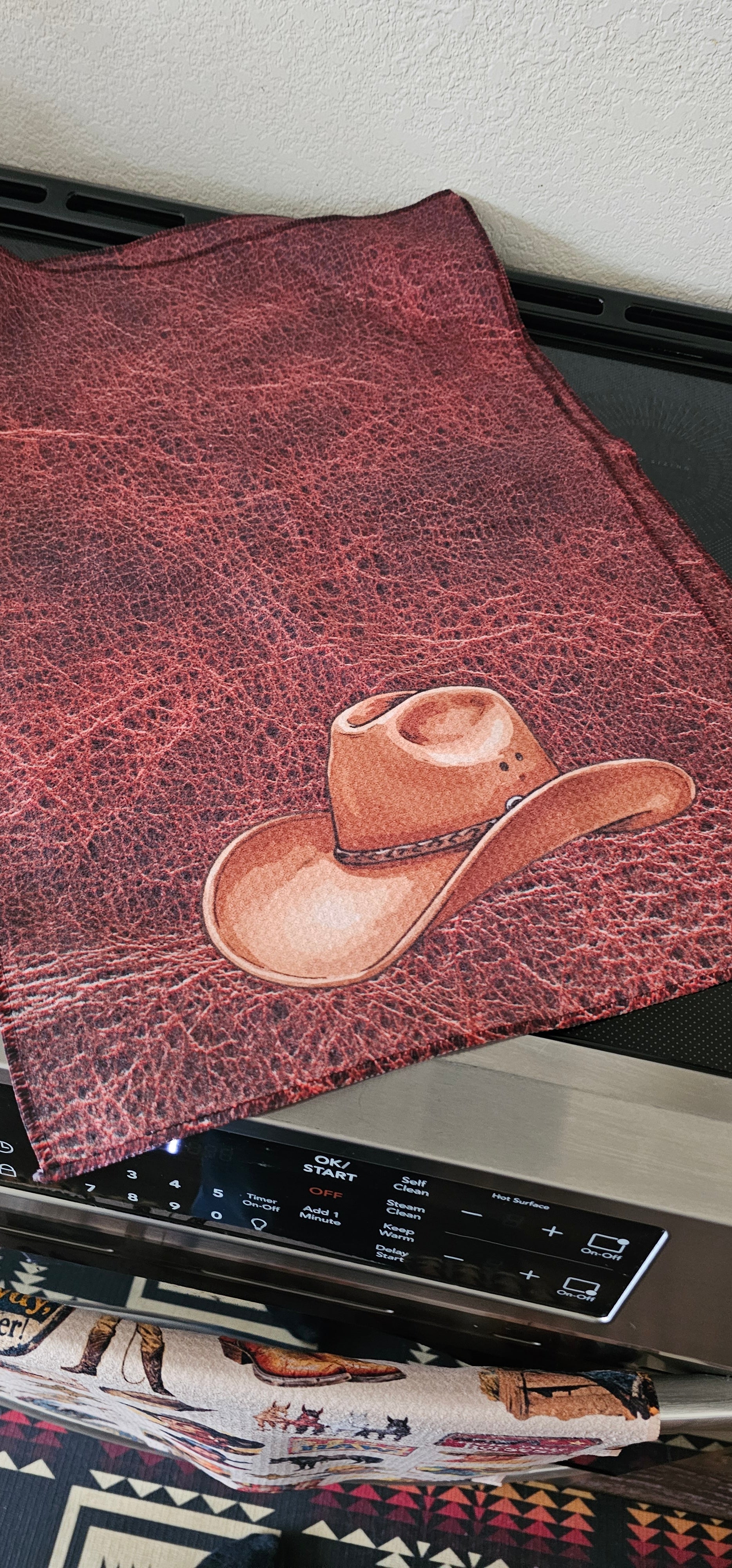 Monogrammed Initial Western Leather Look Saddle Longhorn Cowboy Cowgirl Kitchen Dish Towels Made in America  DAME BOHEME