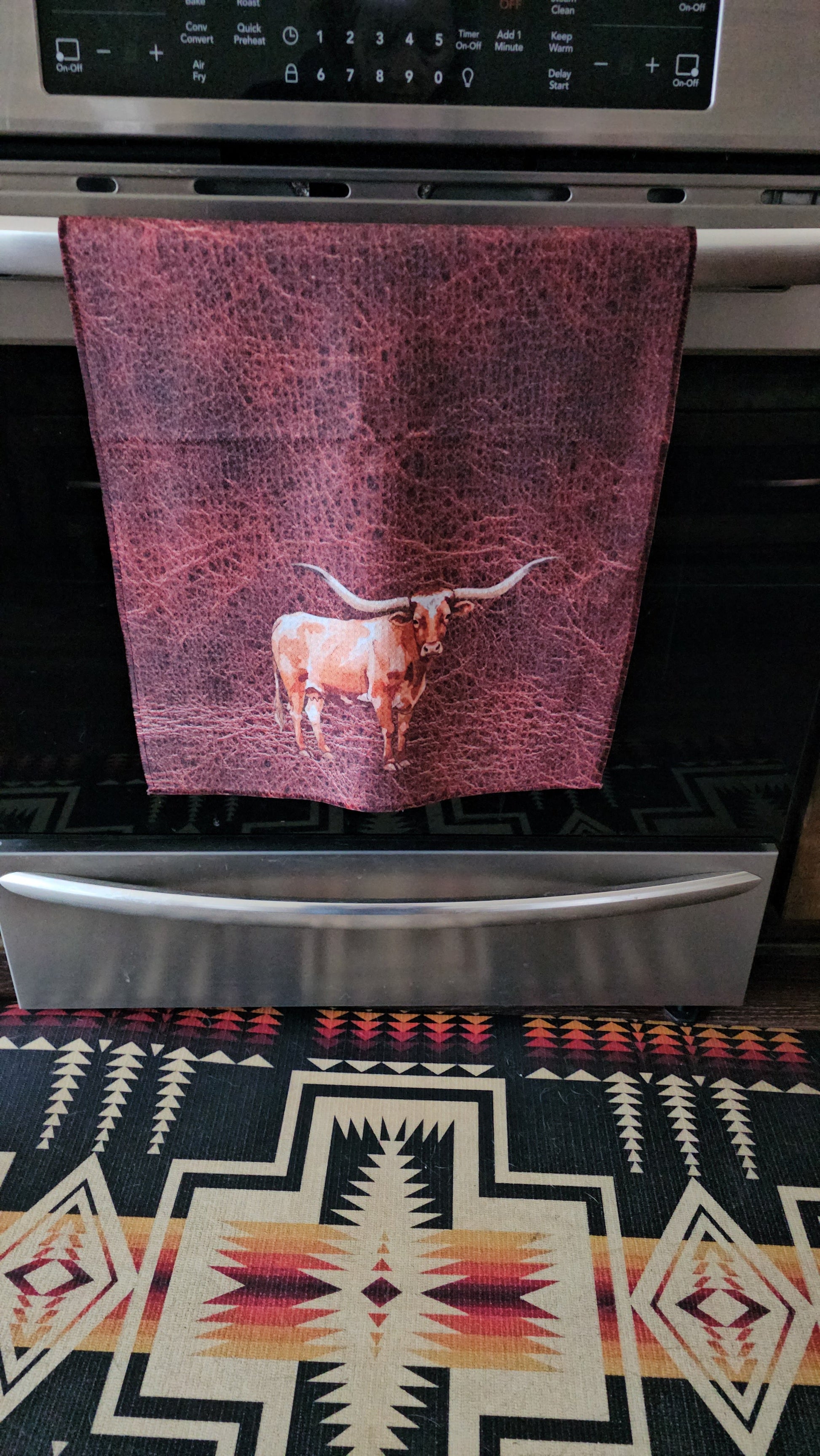 Monogrammed Initial Western Leather Look Saddle Longhorn Cowboy Cowgirl Kitchen Dish Towels Made in America  DAME BOHEME