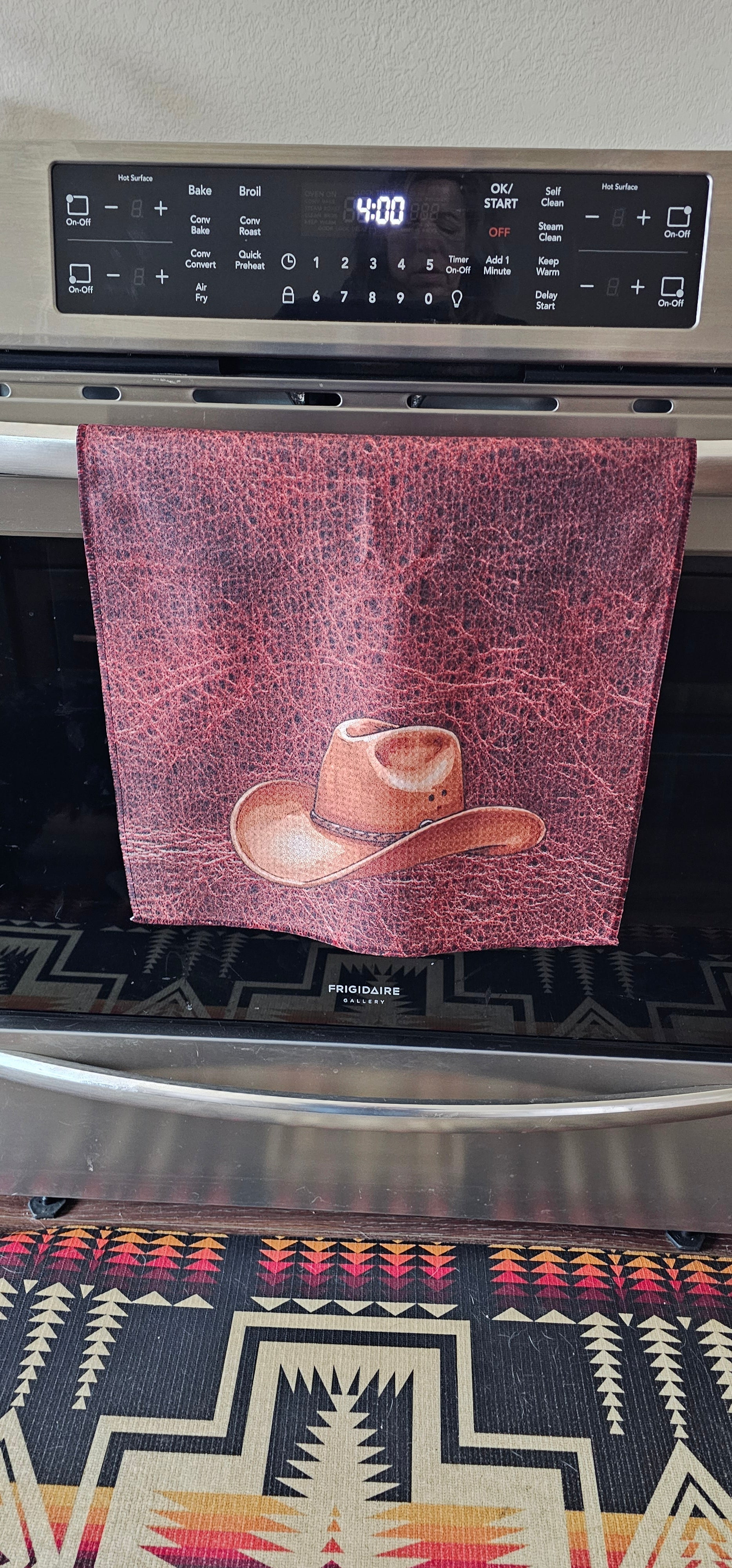 Monogrammed Initial Western Leather Look Saddle Longhorn Cowboy Cowgirl Kitchen Dish Towels Made in America  DAME BOHEME
