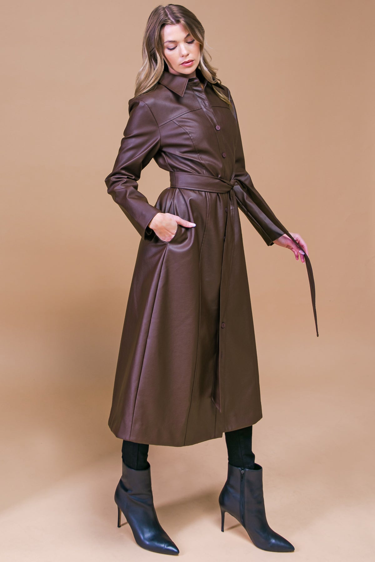 WHAT A WONDERFUL DAY LEATHER MIDI COAT  DAME BOHEME