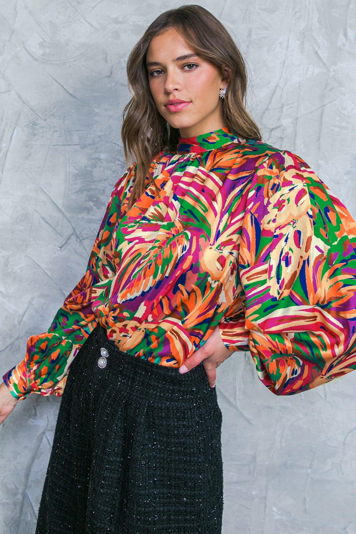 ADORING DEVOTION High Neck Tropical Print Blouse  DAME BOHEME