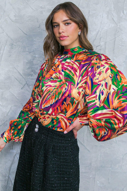 ADORING DEVOTION High Neck Tropical Print Blouse  DAME BOHEME