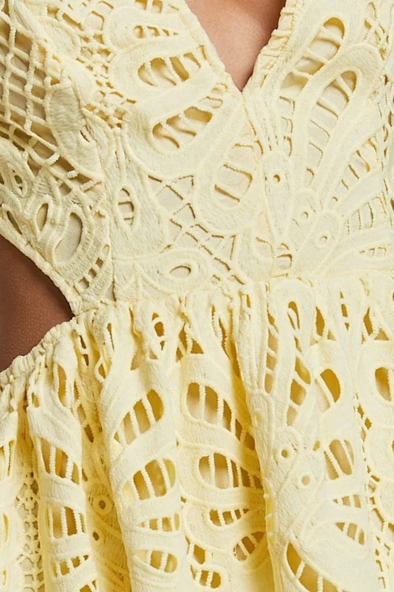 Cutout Back Lace Crochet V-Neck Dress Trendsi
