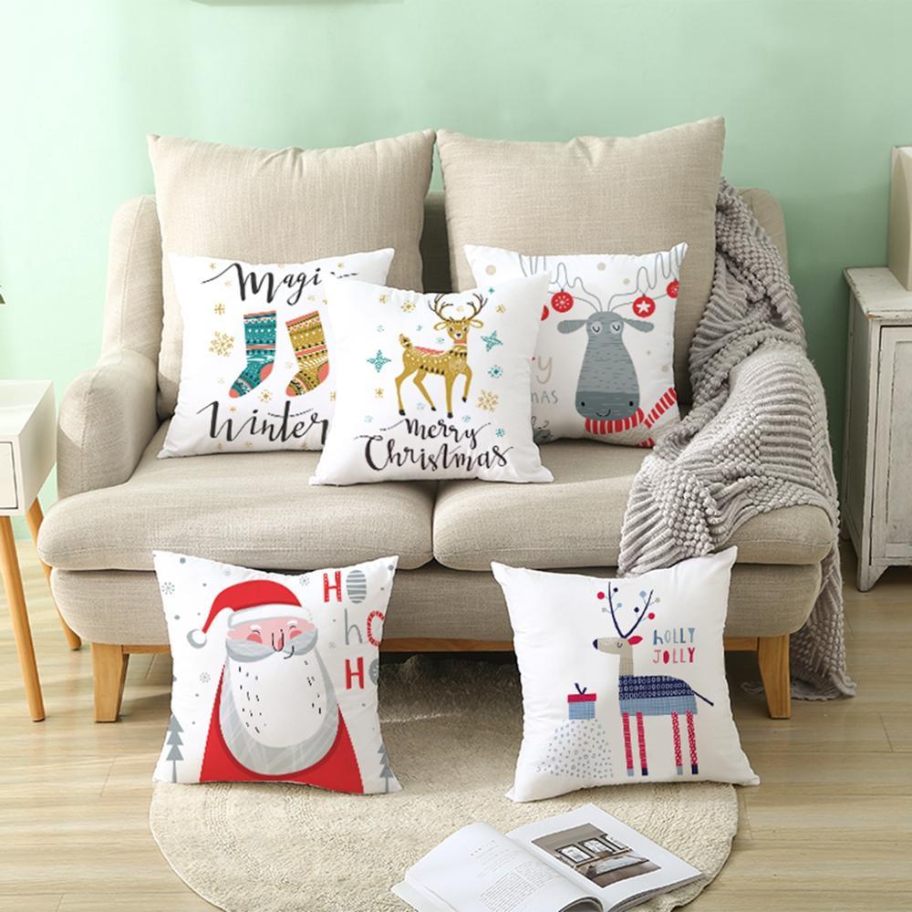 Santa Claus Cushion Cover Merry Christmas Christmas Deer Santa Claus Merry Christmas Decorative Sofa Throw Pillow Decorations For Home Christmas Ornament  DAME BOHEME