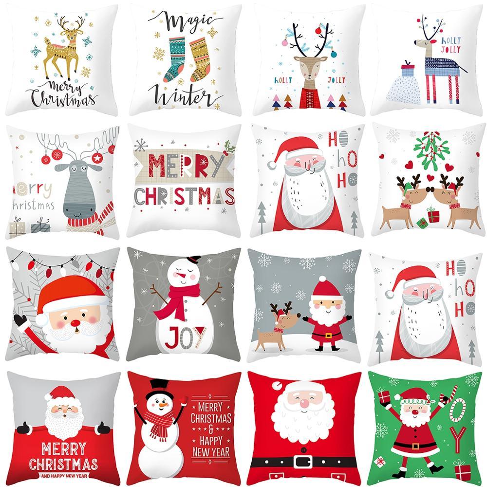 Santa Claus Cushion Cover Merry Christmas Christmas Deer Santa Claus Merry Christmas Decorative Sofa Throw Pillow Decorations For Home Christmas Ornament  DAME BOHEME