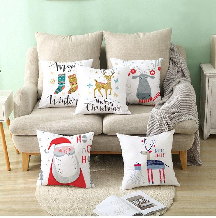 Santa Claus Cushion Cover Merry Christmas Christmas Deer Santa Claus Merry Christmas Decorative Sofa Throw Pillow Decorations For Home Christmas Ornament  DAME BOHEME