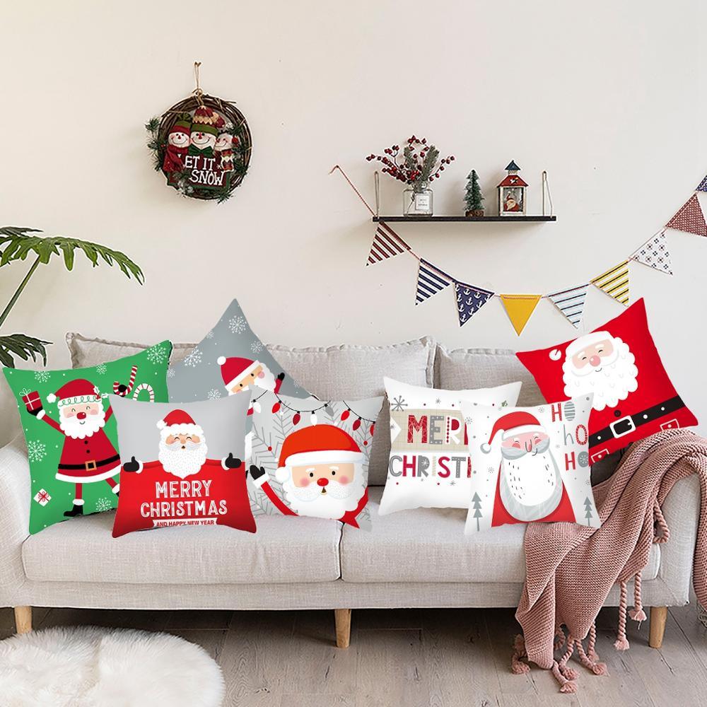 Santa Claus Cushion Cover Merry Christmas Christmas Deer Santa Claus Merry Christmas Decorative Sofa Throw Pillow Decorations For Home Christmas Ornament  DAME BOHEME