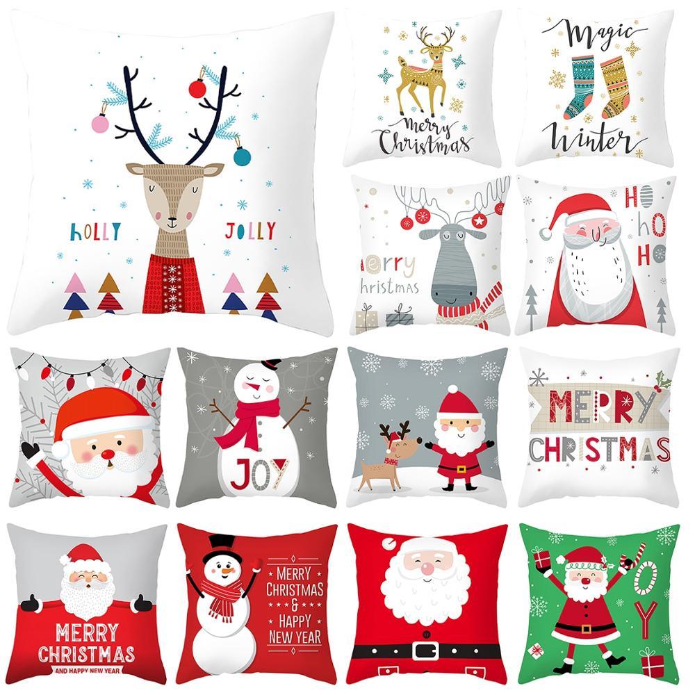 Santa Claus Cushion Cover Merry Christmas Christmas Deer Santa Claus Merry Christmas Decorative Sofa Throw Pillow Decorations For Home Christmas Ornament  DAME BOHEME