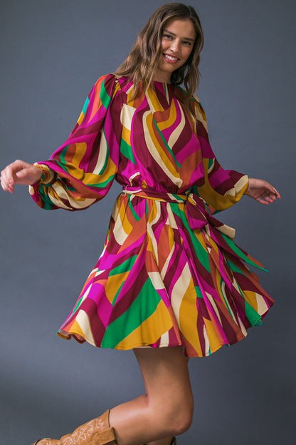 Keep On Moving Retro Printed Woven Mini Dress  DAME BOHEME