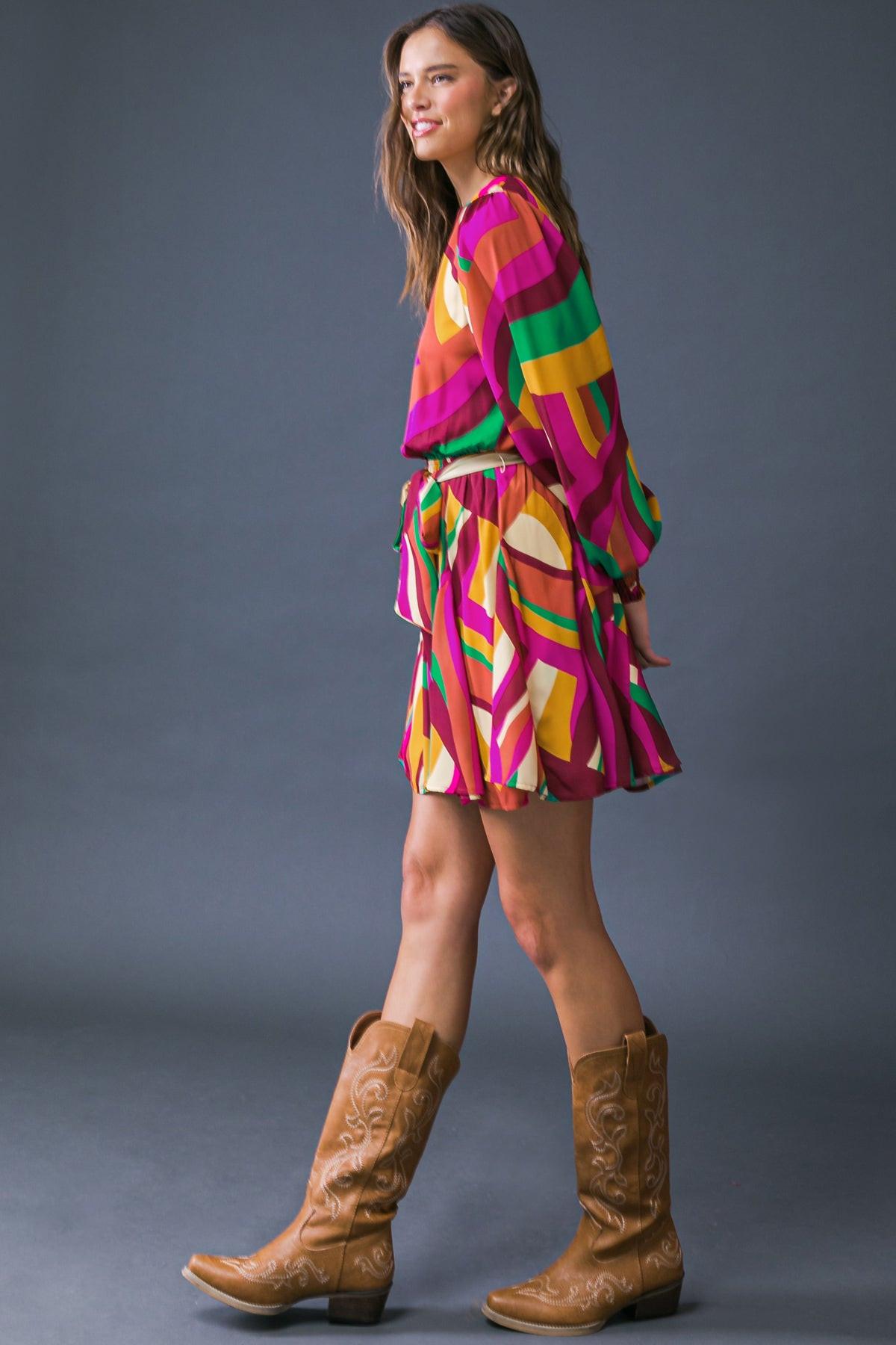 Keep On Moving Retro Printed Woven Mini Dress  DAME BOHEME