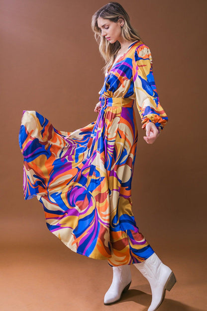 BOLD ADVENTURES WOVEN SATIN MIDI DRESS  DAME BOHEME