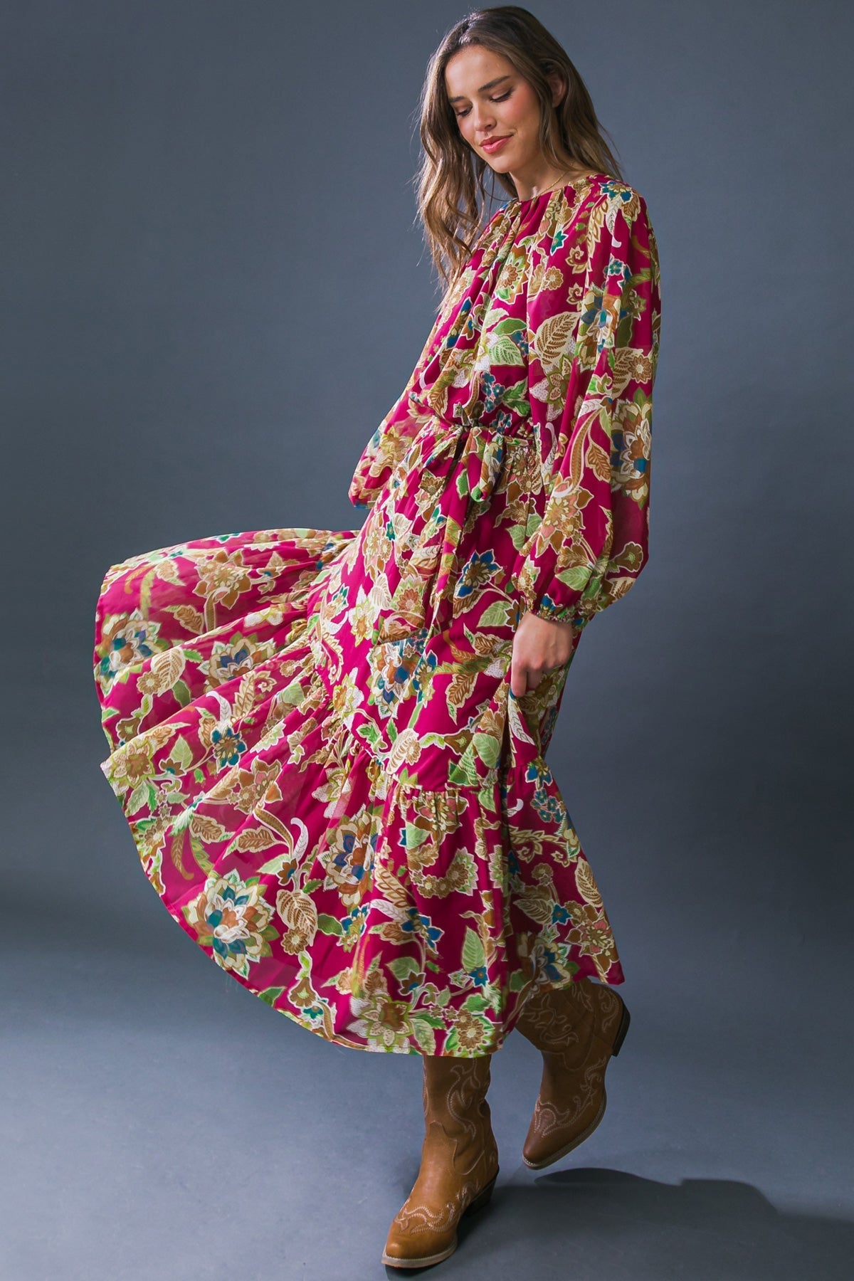 FLORALLY CHIC WOVEN MIDI DRESS  DAME BOHEME