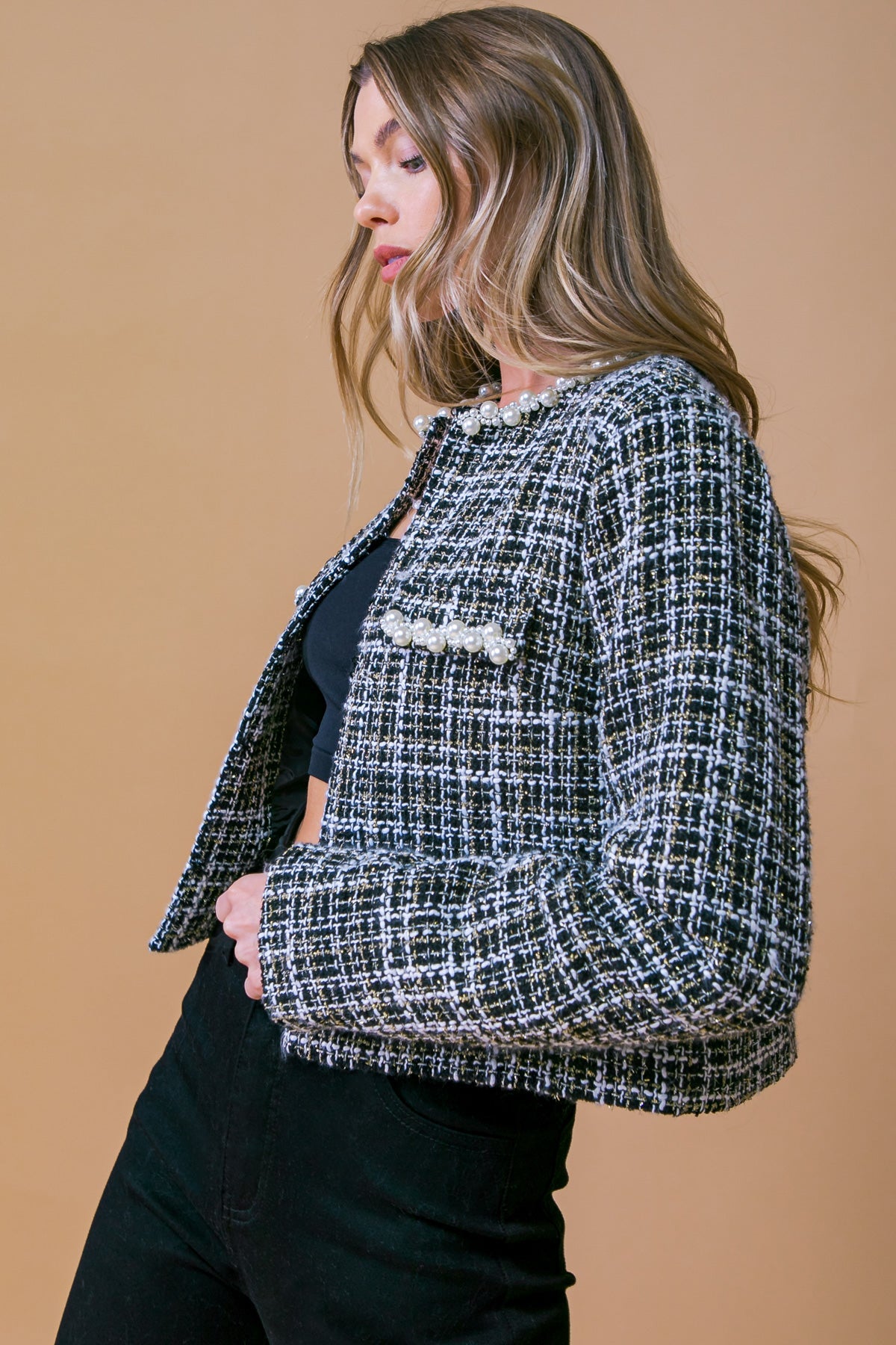GUEST OF HONOR TWEED CROP JACKET  DAME BOHEME