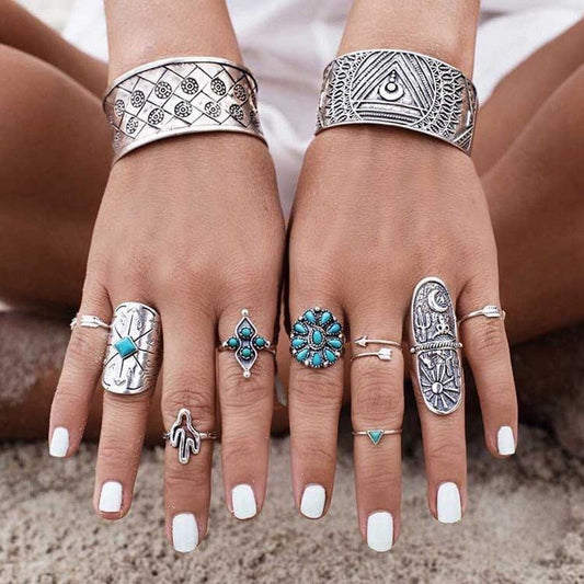 Silver and Turquoise Boho Ring Set  DAME BOHEME
