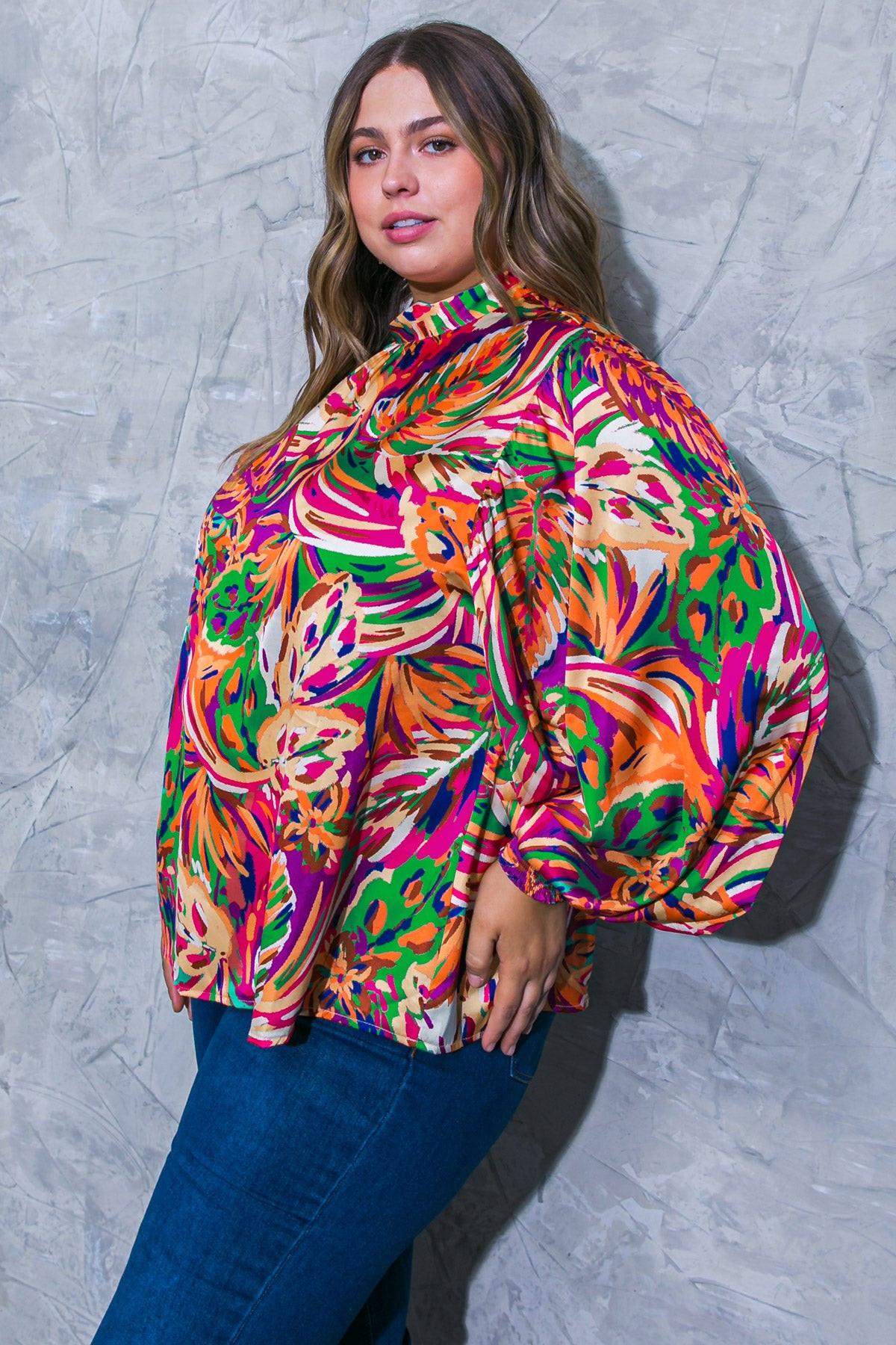 ADORING DEVOTION High Neck Tropical Print Blouse  DAME BOHEME