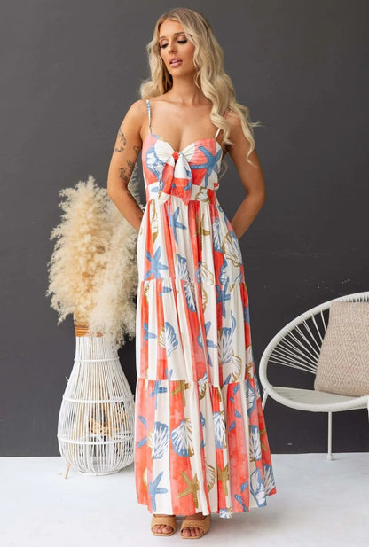 Starfish Striped Print Tie Front Maxi Dress Plus Size Trendsi