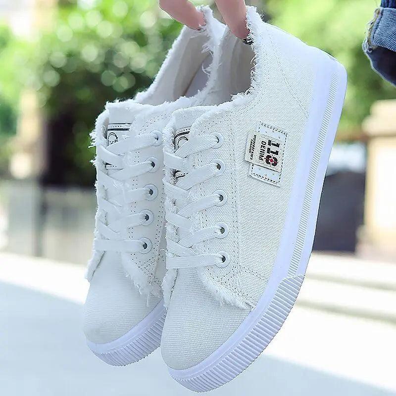 White Canvas Womens Sneakers Casual Fashion Denim Summer Elegant Women Sneakers  DAME BOHEME